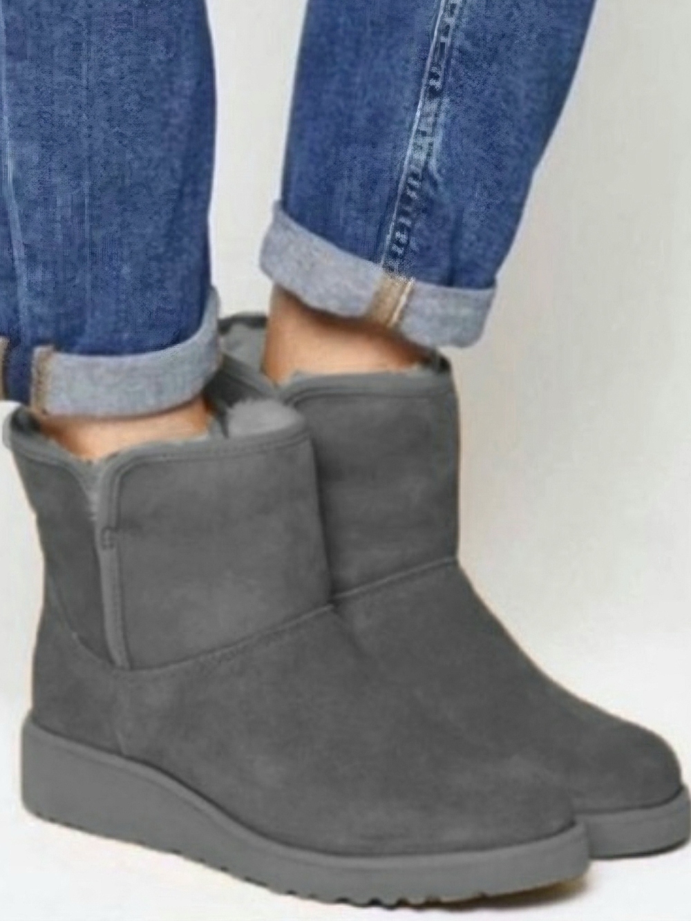 UGG KRISTIN Women's Gray Suede Shearling Ankle Boots Pull-On Size 7
